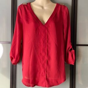 (2 for $20) Costa Blanca Red v-neck long sleeve blouse